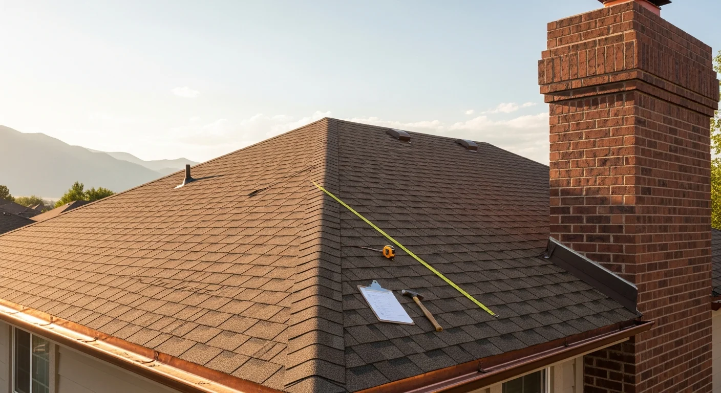Roofer performing roof inspection with clipboard